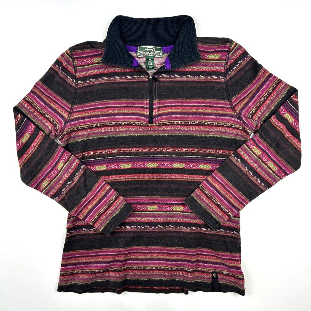 Lauren Active Ralph Lauren Womens Striped Quarter Zip Pullover Cotton Multi M